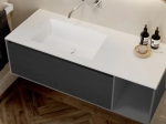 Plan vasque Design, fabrication sur mesure, Largeur 60 à 200 cm x Profondeur 40 à 60 cm, résine minérale ACRYSTONE® SOLID-SURFACE Finition lisse blanc mate, Livraison Offerte et Rapide.